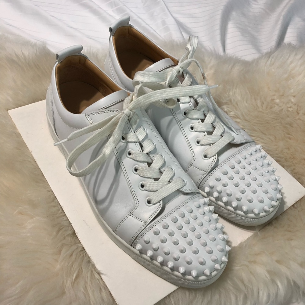 Louboutin Mens White Louis Leather Spiked Sneaker